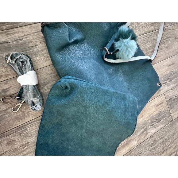 Free People Women's Teal Green Leather Shoulder Straps Tote Bag - Picture 4 of 12